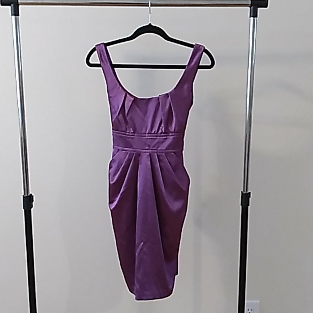 Purple pleated satin dress